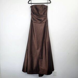 Amsale Strapless Bronze Brown Bridesmaid Prom Evening Gown Formal Dress